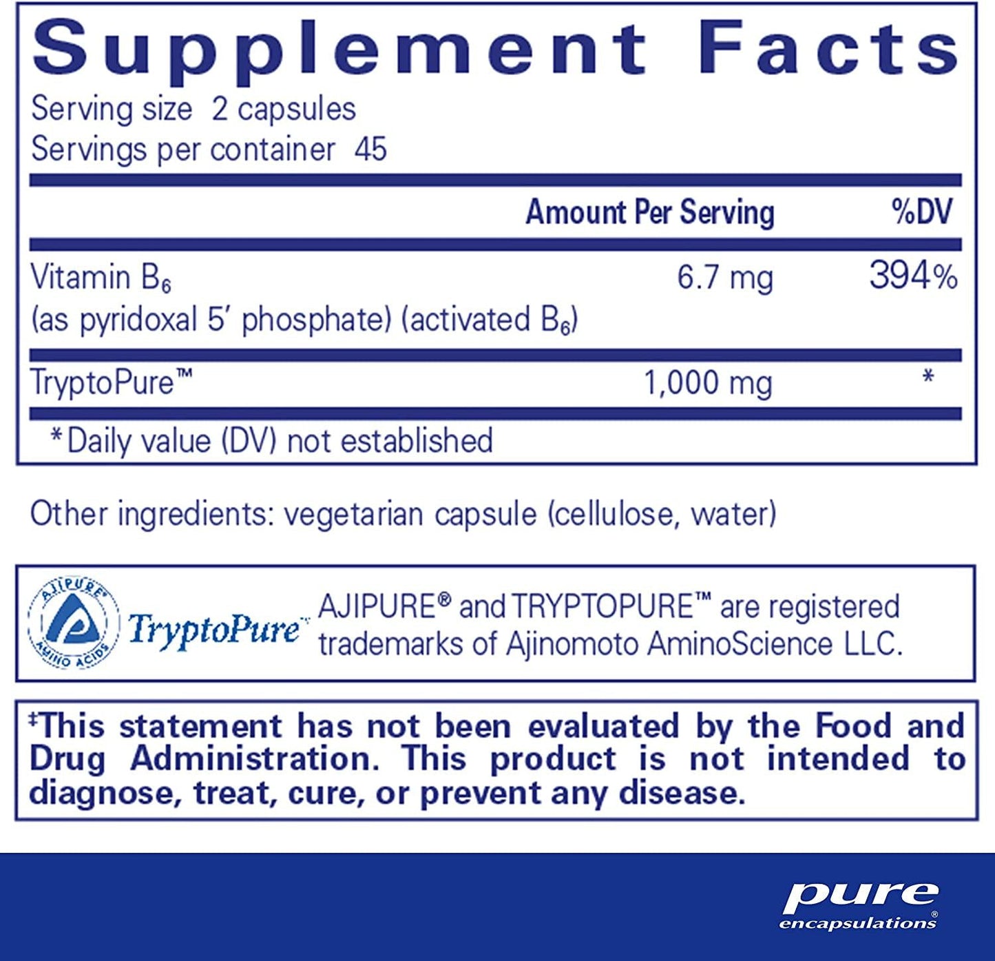 Pure Encapsulations L-Tryptophan | Amino Acid Supplement for Relaxation, Serotonin Support, PMS, Sleep, and Wellness* | 90 Capsules