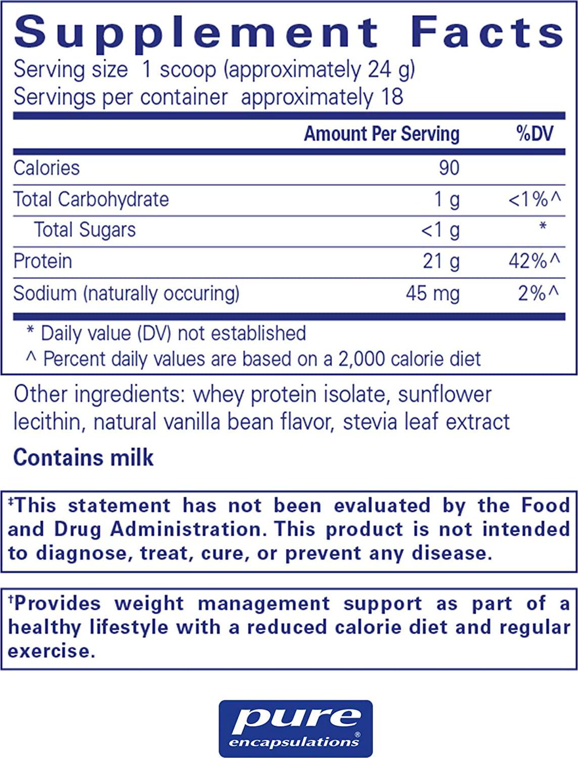 Pure Encapsulations - PureLean Whey - Whey Protein for Healthy Weight Management** - 16.8 Ounces - Natural Vanilla Bean Flavor*