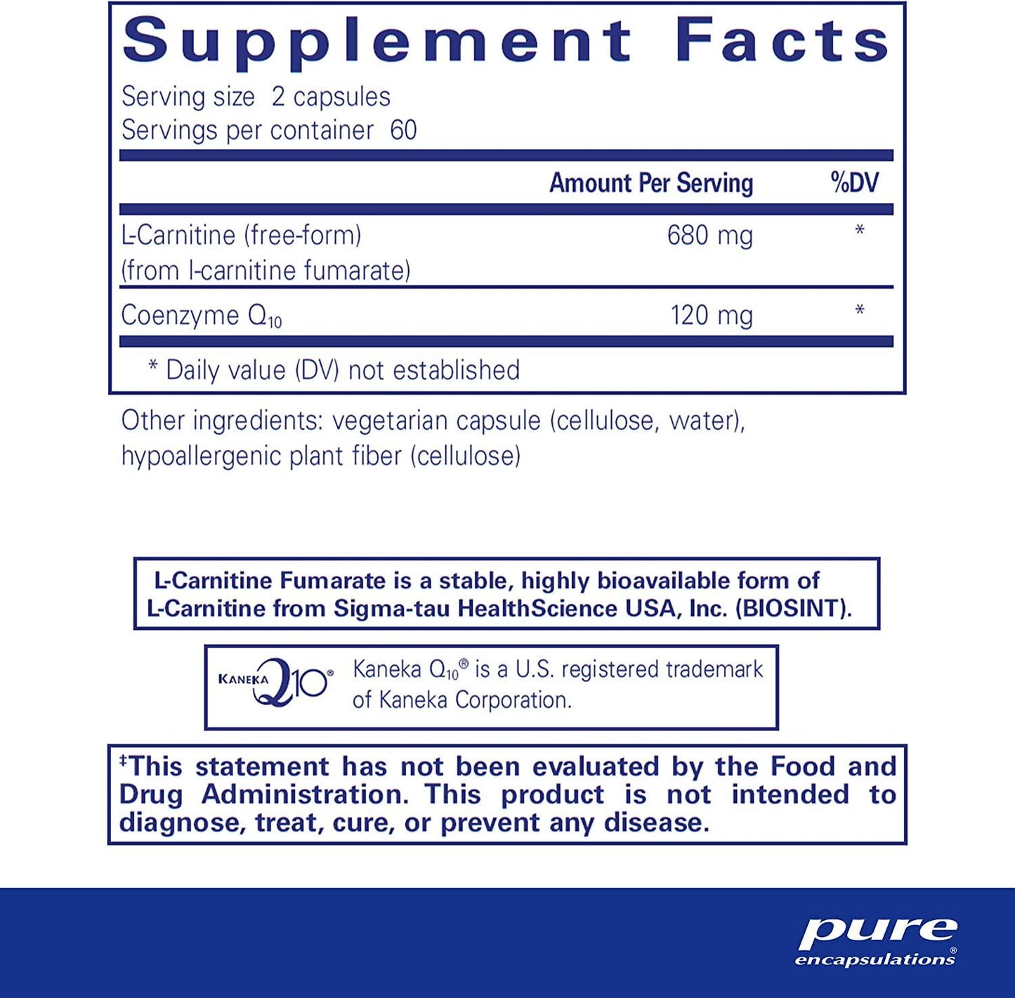 Pure Encapsulations - CoQ10 l-Carnitine Fumarate - Ultra-Charged Cardiovascular Support - 120 Capsules