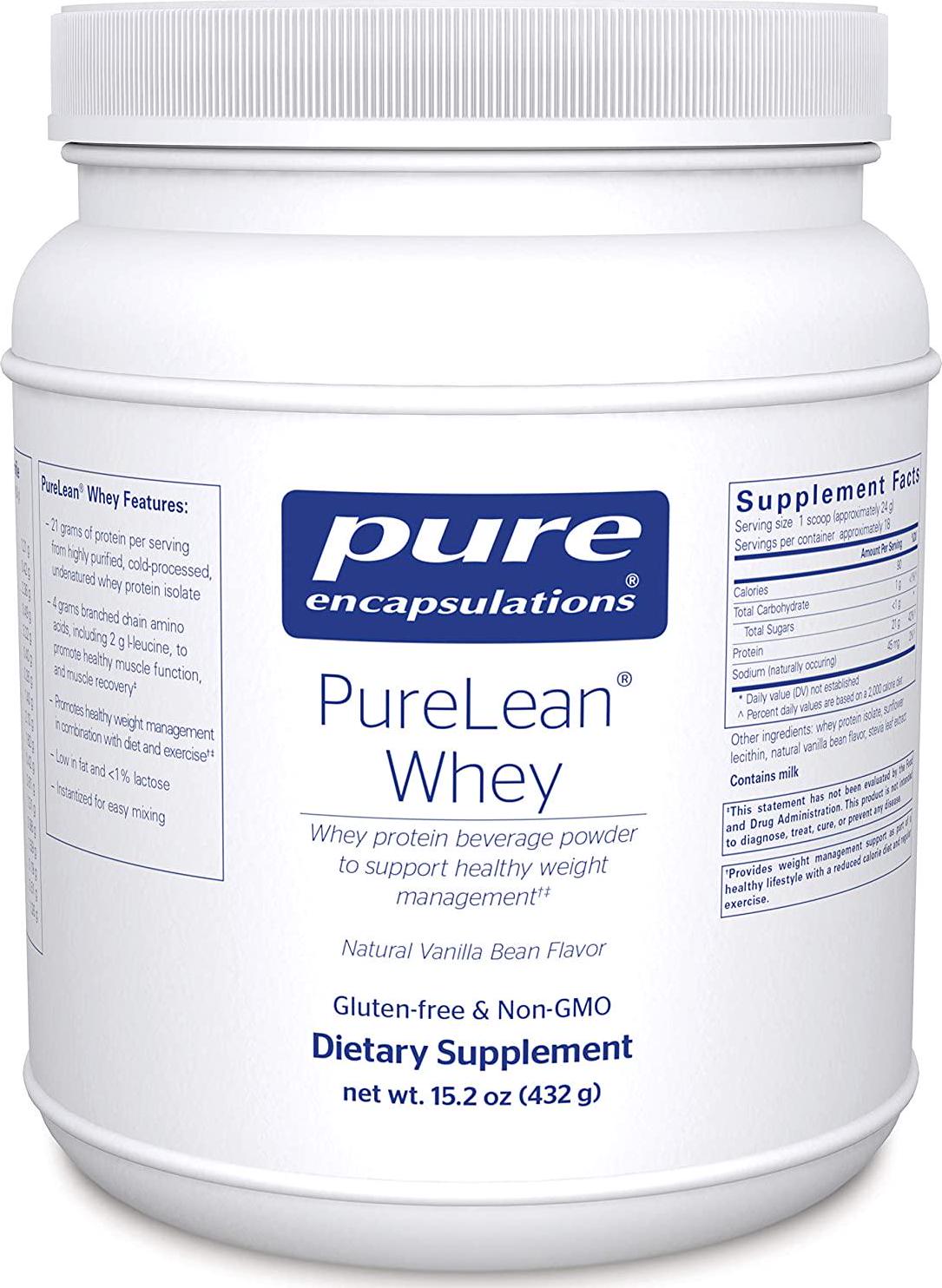 Pure Encapsulations - PureLean Whey - Whey Protein for Healthy Weight Management** - 16.8 Ounces - Natural Vanilla Bean Flavor*