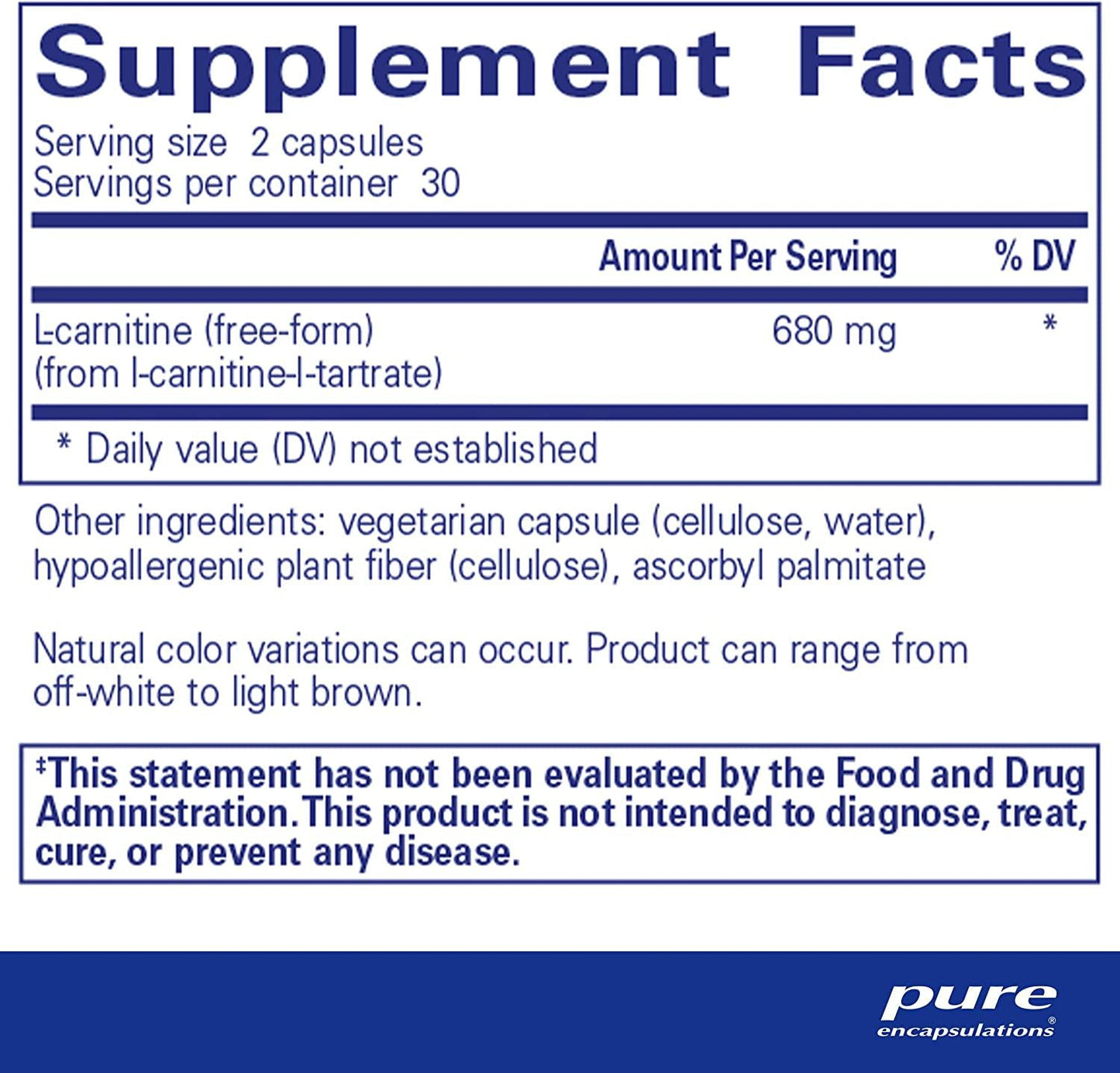 Pure Encapsulations - L-Carnitine - Hypoallergenic Supplement for Cardiovascular and Endurance Support - 60 Capsules
