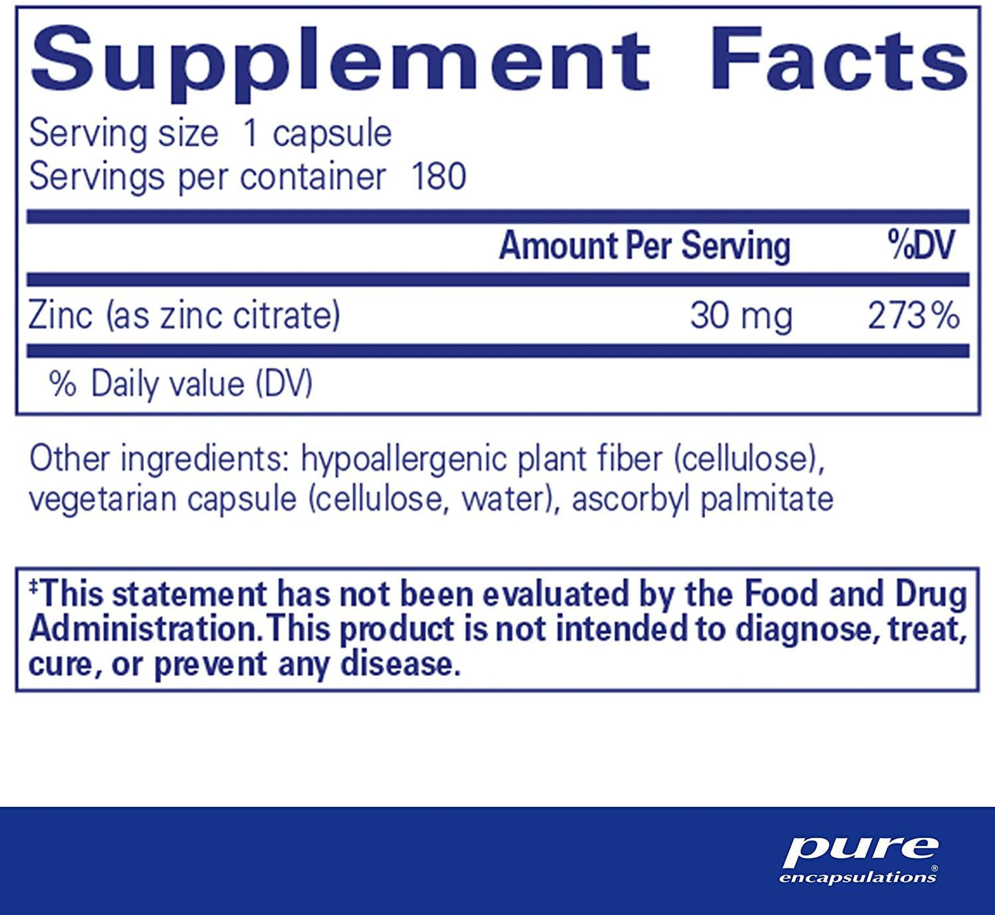 Pure Encapsulations Zinc (Citrate) | Supplement to Support Immune System, Reproductive Health, and Tissue Development and Repair* | 180 Capsules