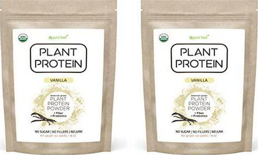Pure Food: Plant Based Protein Powder with Probiotics | Organic, Clean, All Natural, Vegan, Vegetarian, Whole Superfood Nutritional Supplement with No Additives | Vanilla 2-Pack