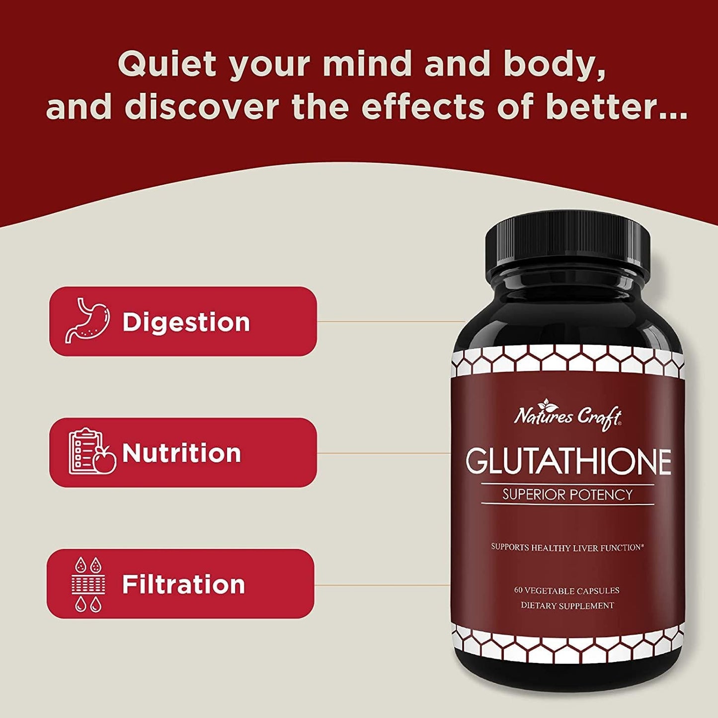 Pure Glutathione Supplement Natural Skin Whitening Pills for Men and Women Pure Antioxidant for Anti Aging Benefits 500 mg Reduced Form Glutathione with Milk Thistle Extract 60 Caps