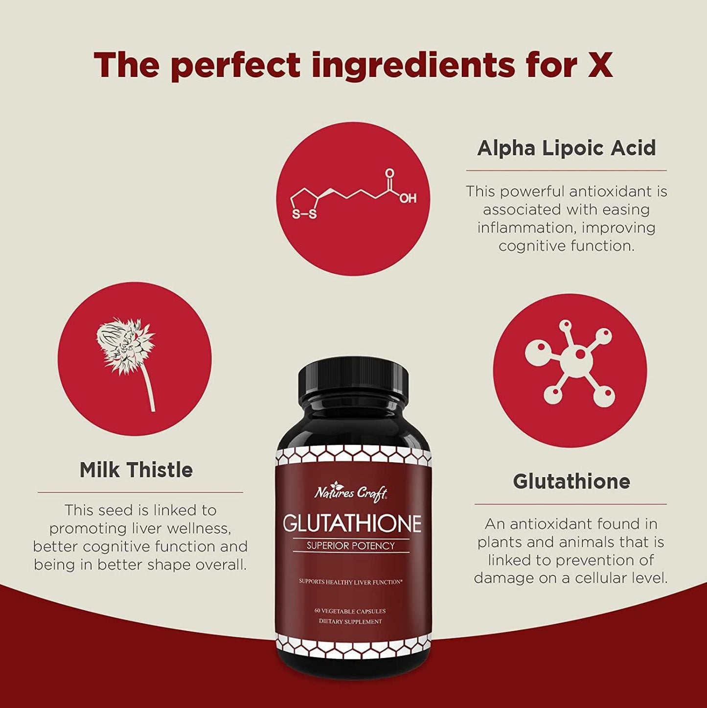 Pure Glutathione Supplement Natural Skin Whitening Pills for Men and Women Pure Antioxidant for Anti Aging Benefits 500 mg Reduced Form Glutathione with Milk Thistle Extract 60 Caps