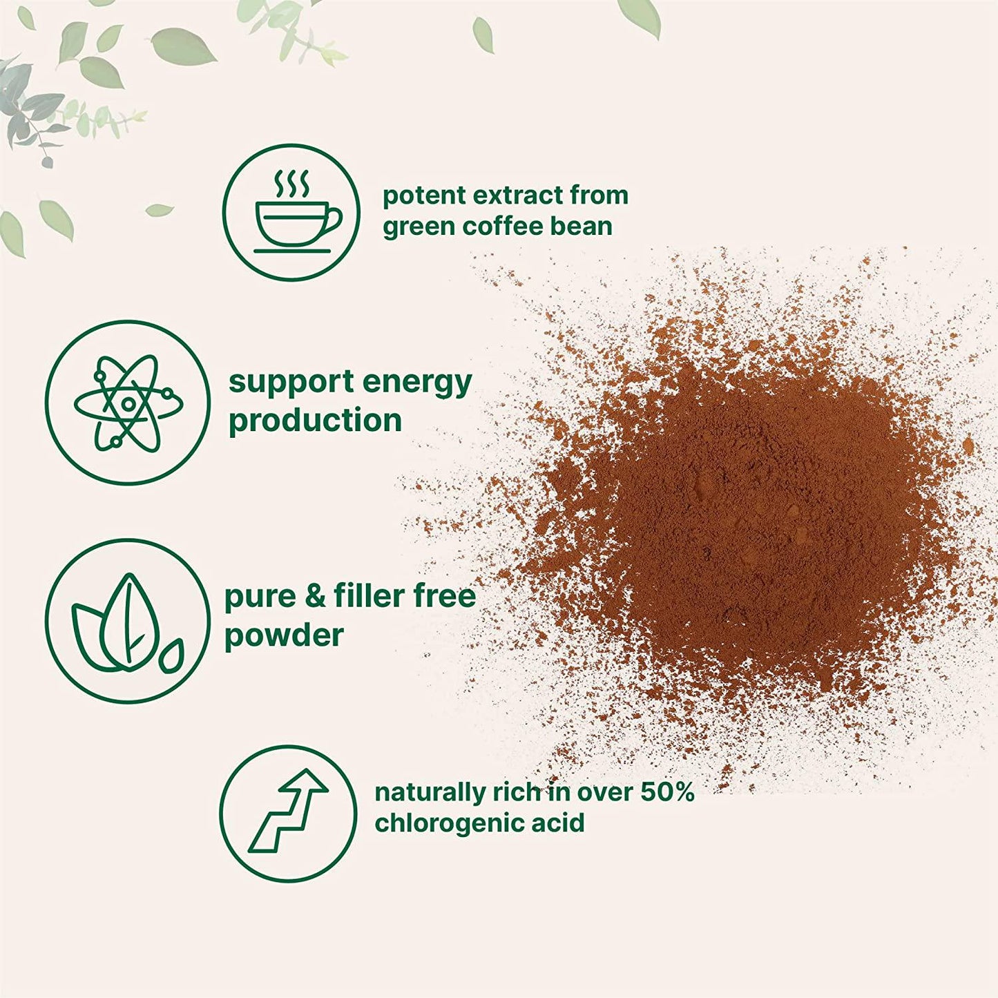 Pure Green Coffee Bean Extract, 4 Ounce, Filler Free, Green Coffee Bean Fat Burn Supplement with 50% Chlorogenic Acid, Supports Metabolism and Weight Management, No GMOs, Vegan Friendly