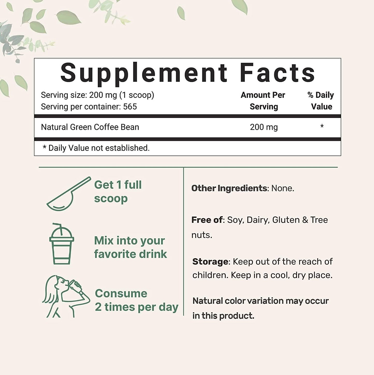 Pure Green Coffee Bean Extract, 4 Ounce, Filler Free, Green Coffee Bean Fat Burn Supplement with 50% Chlorogenic Acid, Supports Metabolism and Weight Management, No GMOs, Vegan Friendly