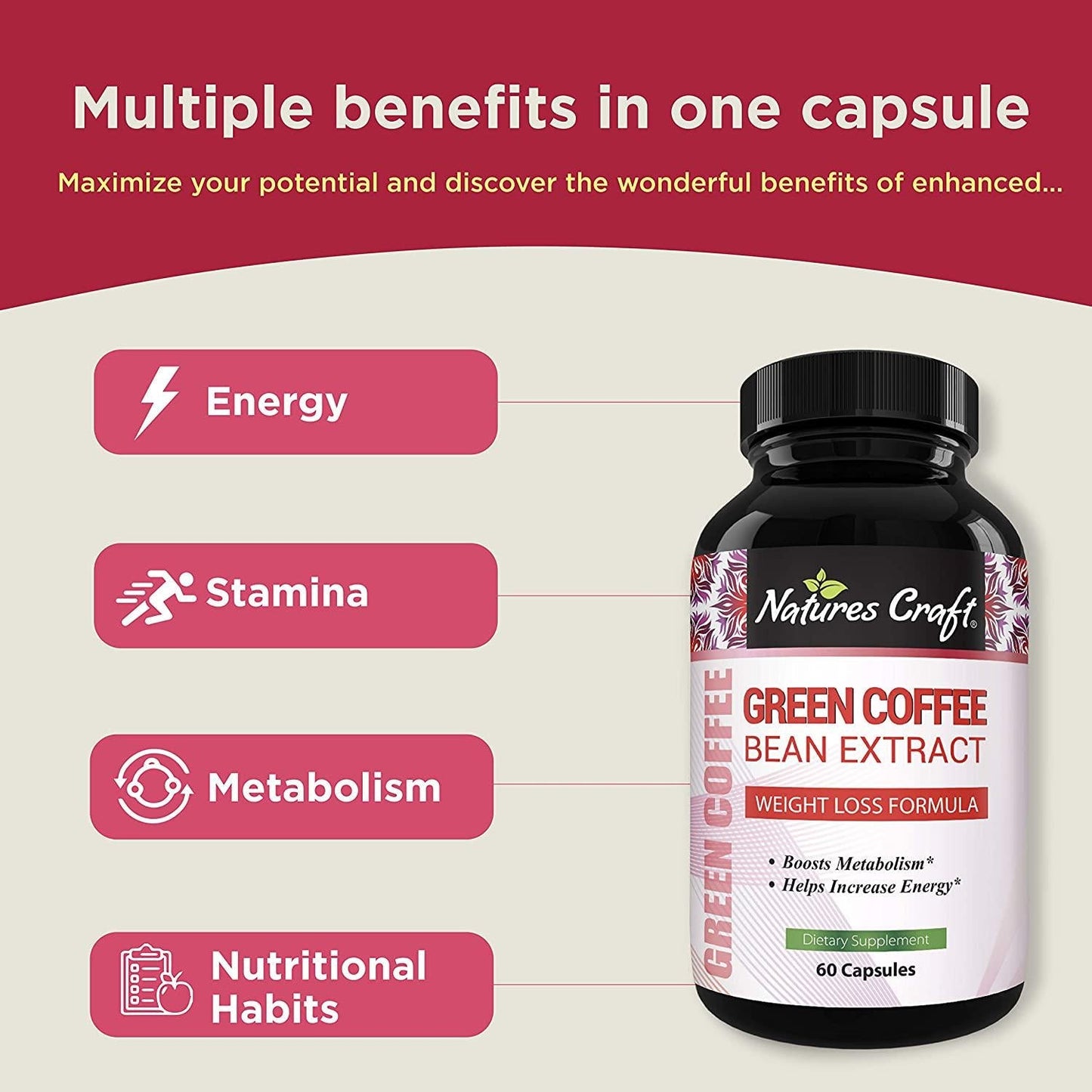 Pure Green Coffee Bean Extract Standardized to 50% Chlorogenic Acid Weight Loss Supplement for Men and Women Burns Both Fat and Sugar High Grade Potent Ingredients