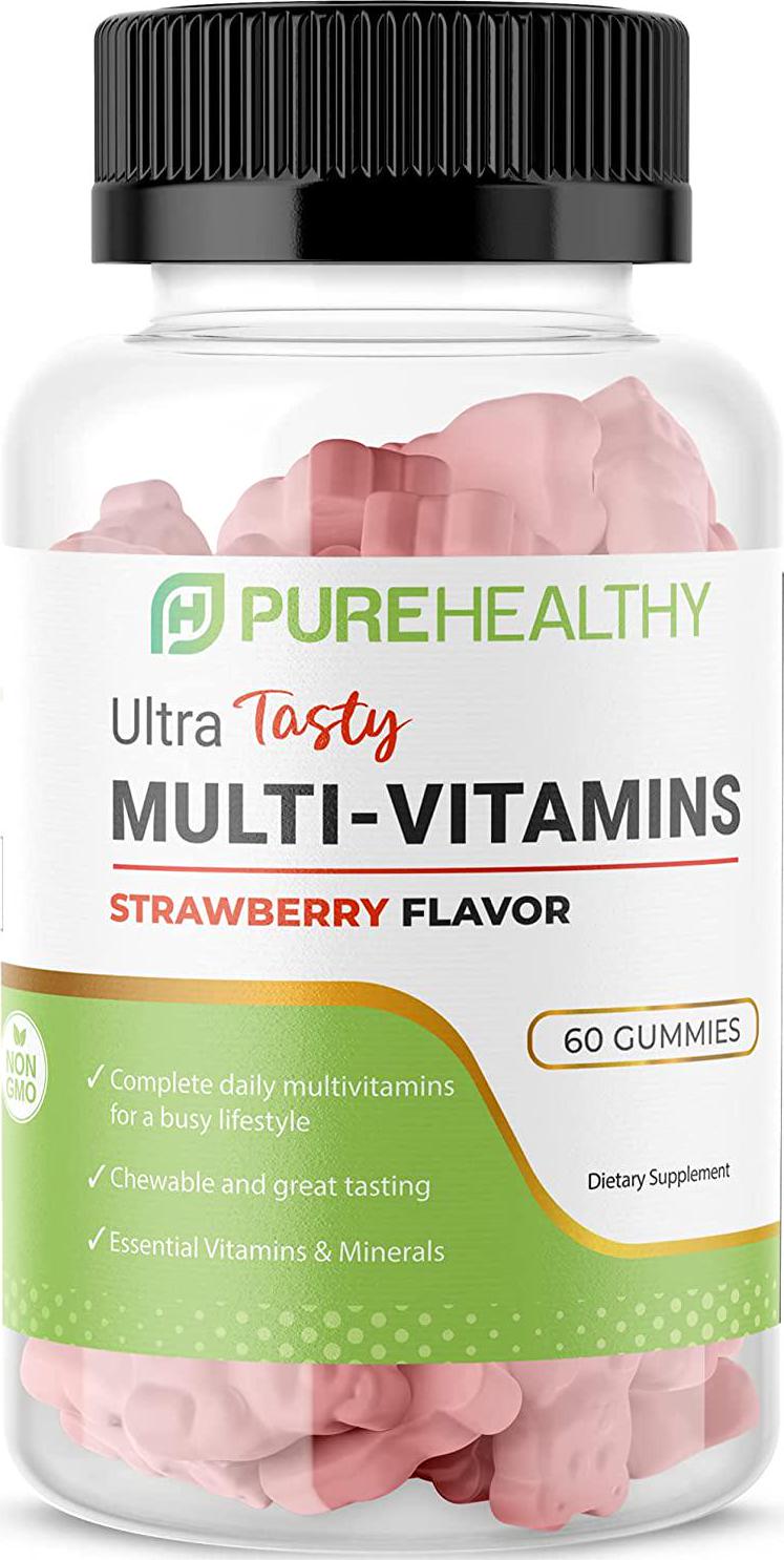 Pure Healthy, Ultra Tasty Multivitamins, 60pcs, Chewable Multivitamins Gummies, Multivitamins for Adults, Vitamin A C D E B5 B6 B12
