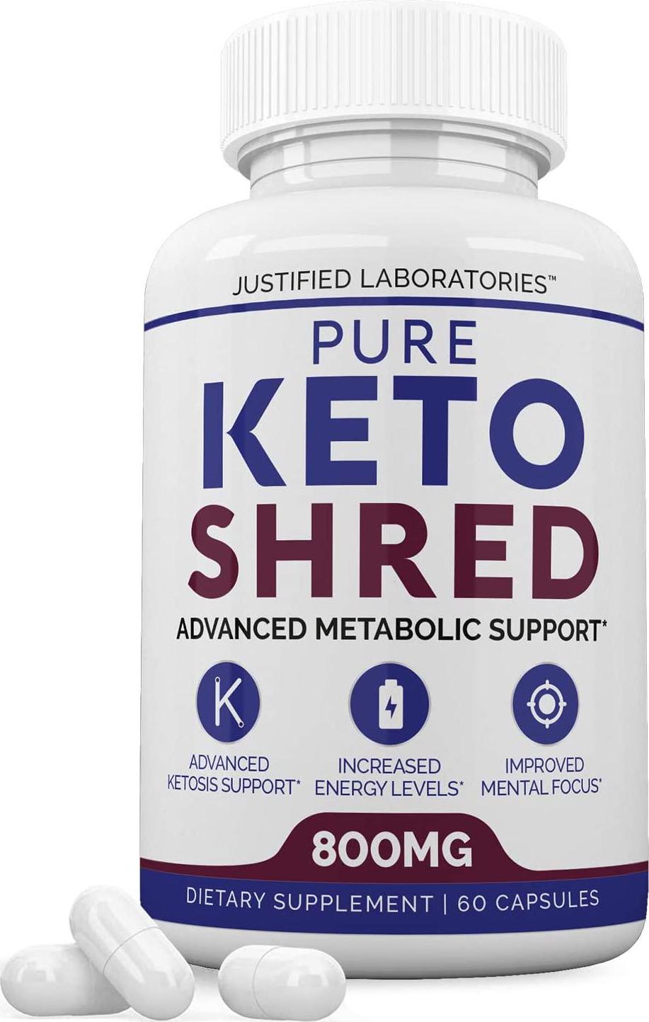 Pure Keto Shred Advanced BHB Ketogenic Supplement Exogenous Ketones Ketosis for Men Women 60 Capsules