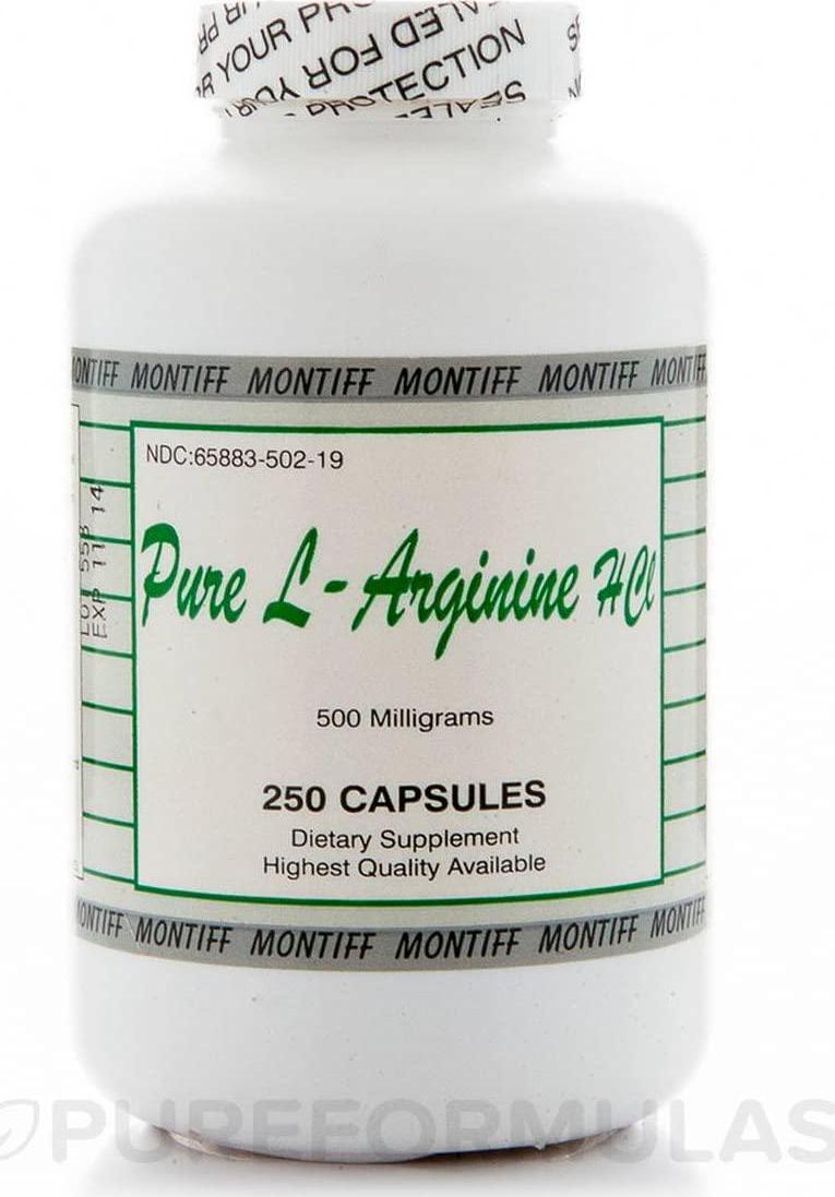 Pure L-Arginine HCL 500 mg - 250 Capsules by Montiff