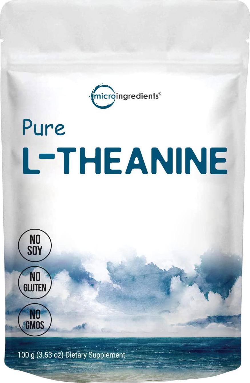 Pure L-Theanine Powder, 100 Grams, Supports Stress, Anxiety Relief and Promotes Mood Balancing and Sleep, No GMOs and No Gluten.