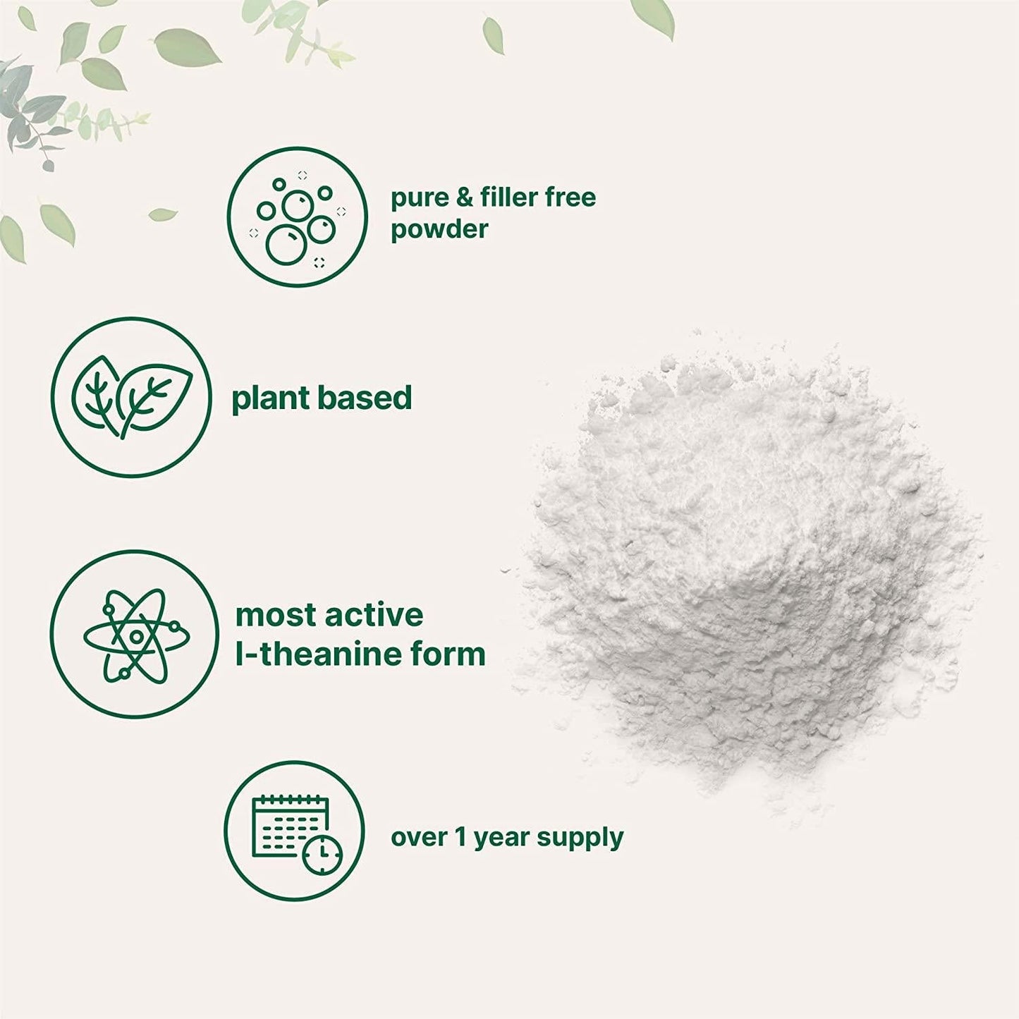 Pure L-Theanine Powder, 100 Grams, Supports Stress, Anxiety Relief and Promotes Mood Balancing and Sleep, No GMOs and No Gluten.