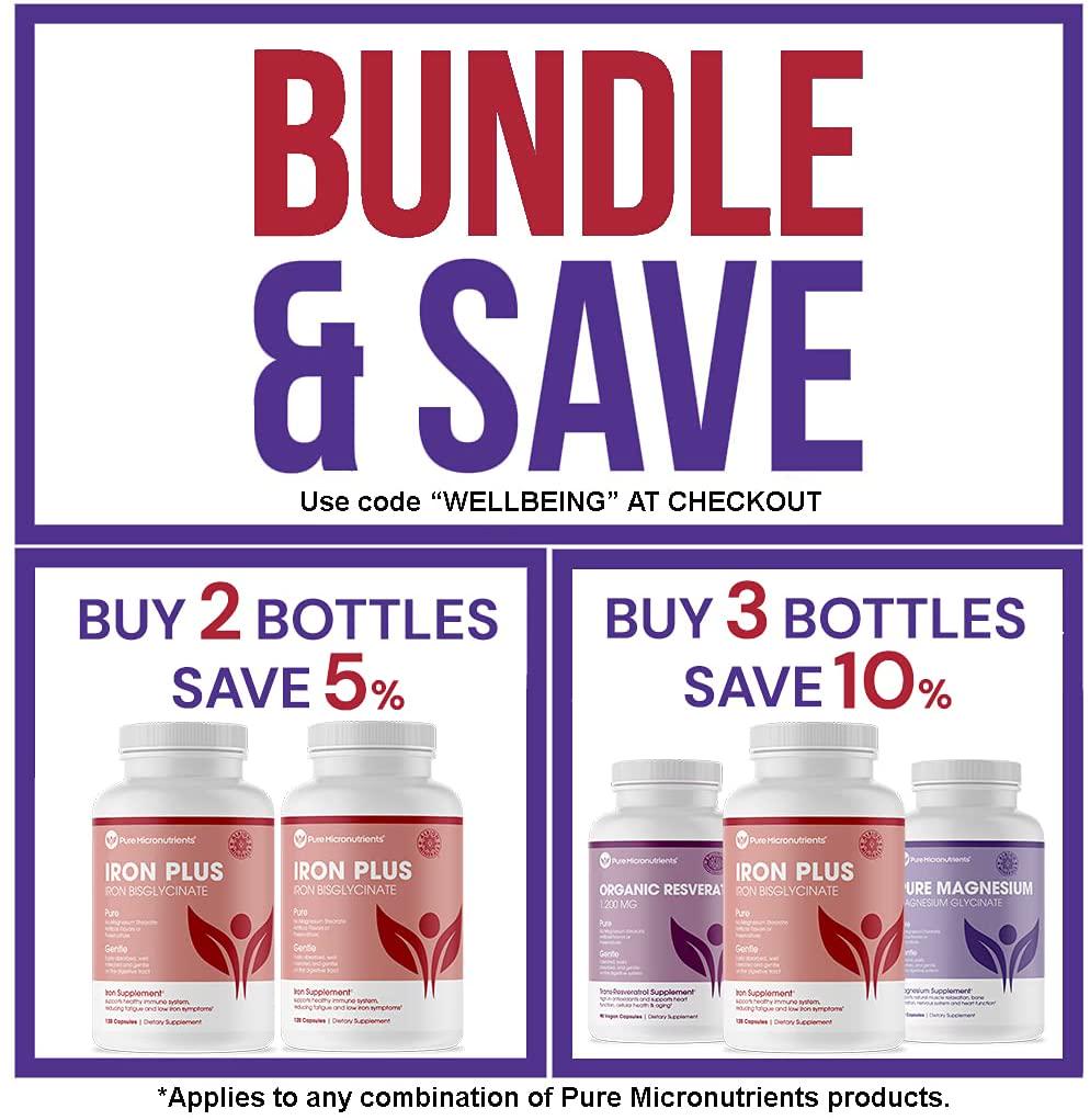 Pure Micronutrients Iron Plus Supplement, Natural Ferrous Chelate, Bisglycinate 25mg + Vitamin C, B6, B12, Folic Acid, 120 Count