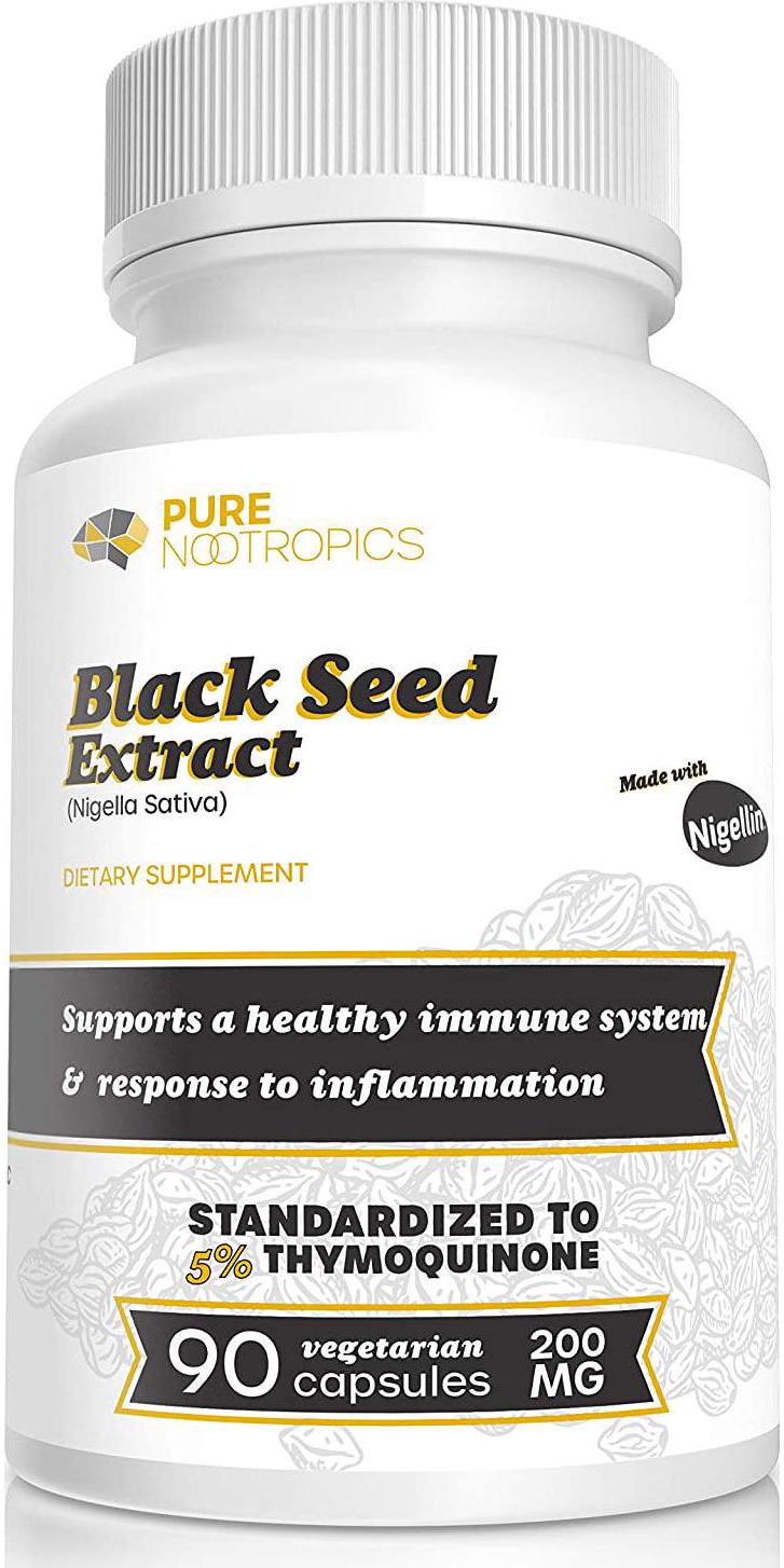 Pure Nootropics - Black Seed Oil Extract (Nigella Sativa) 200mg Capsules | 90 Veg Caps | Made with Nigellin - Standardized to 5% Thymoquinone | Immune System Support, Healthy Cardiovascular System