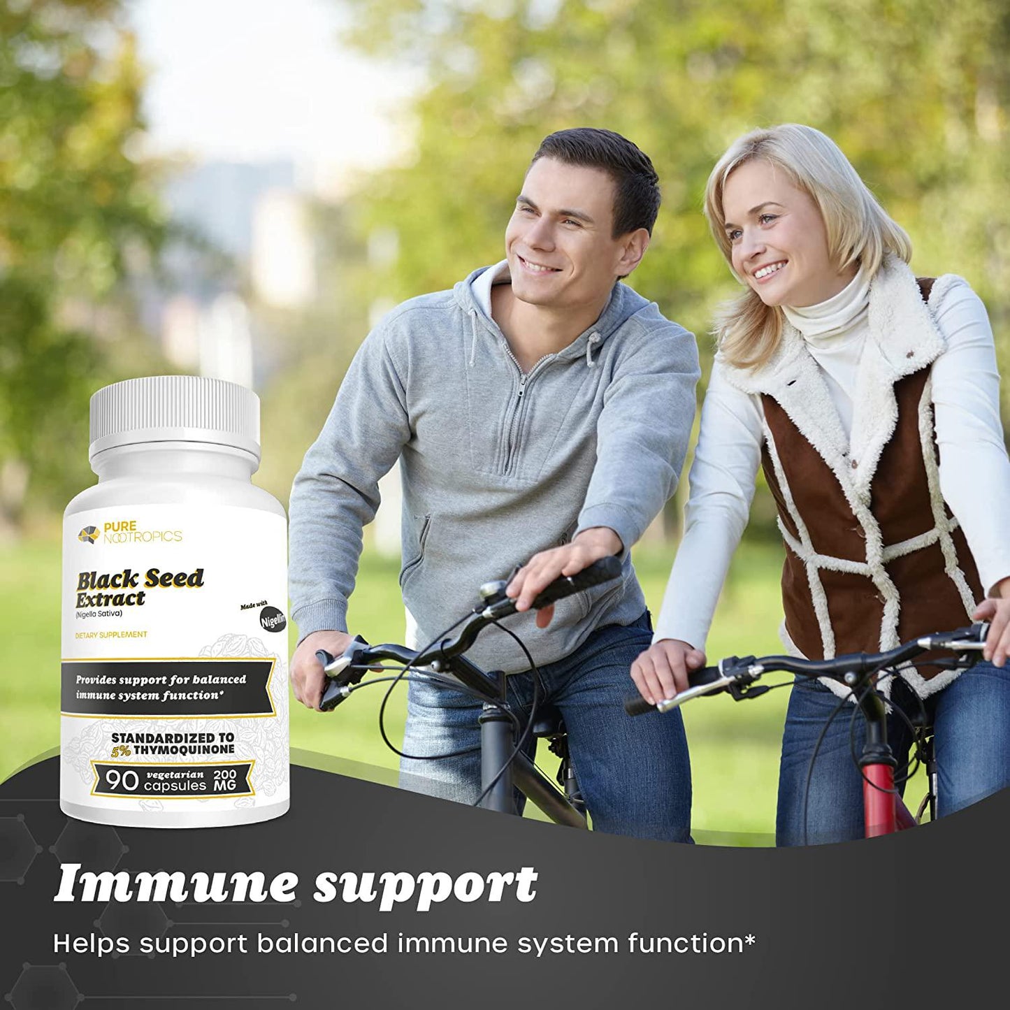 Pure Nootropics - Black Seed Oil Extract (Nigella Sativa) 200mg Capsules | 90 Veg Caps | Made with Nigellin - Standardized to 5% Thymoquinone | Immune System Support, Healthy Cardiovascular System