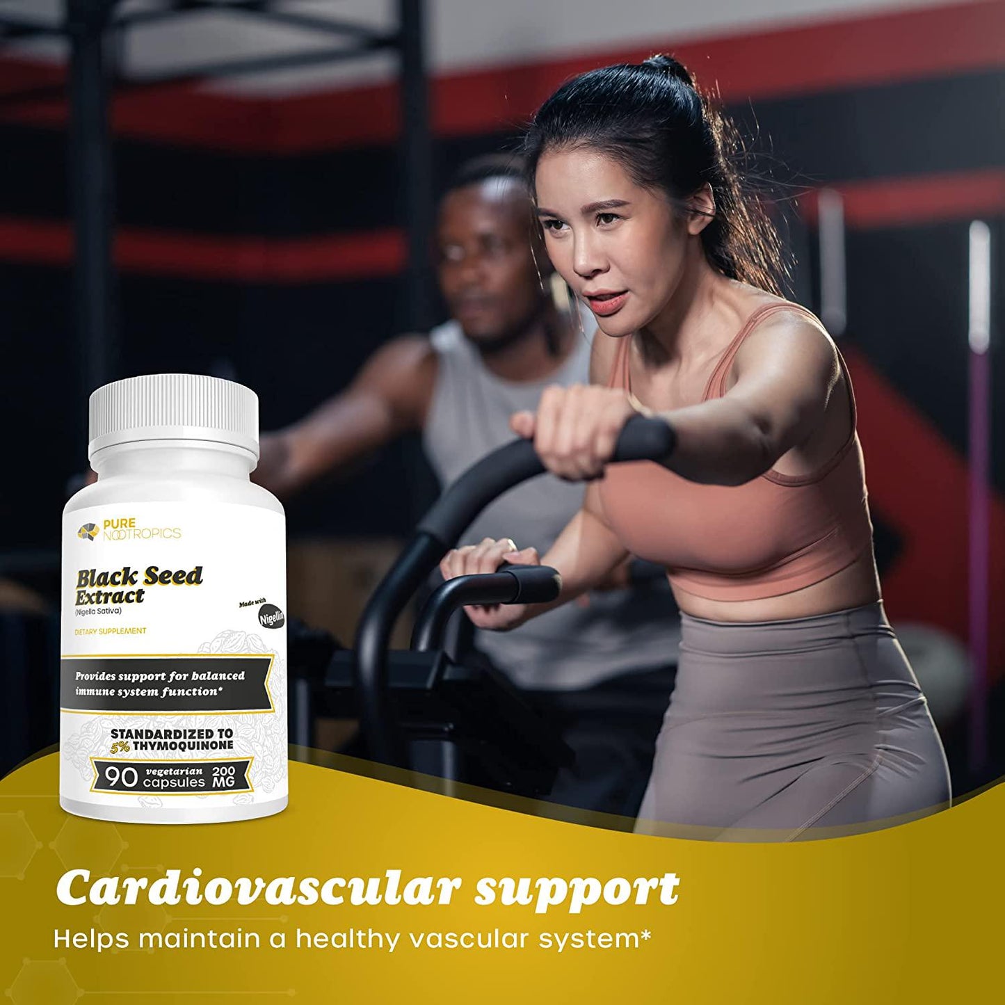 Pure Nootropics - Black Seed Oil Extract (Nigella Sativa) 200mg Capsules | 90 Veg Caps | Made with Nigellin - Standardized to 5% Thymoquinone | Immune System Support, Healthy Cardiovascular System