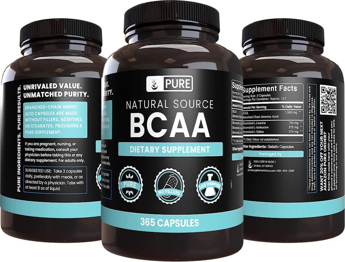 Pure Original Ingredients BCAA (365 Capsules) No Magnesium Or Rice Fillers, Always Pure, Lab Verified