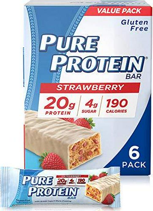 Pure Protein Bars, High Protein, Nutritious Snacks to Support Energy, Low Sugar, Gluten Free, Strawberry Greek Yogurt, 1.76oz, 6 ct, 1ea