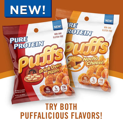 Pure Protein Puffs, Nacho Cheese, High Protein Snack,18G Protein, 1.05oz, 12 Count