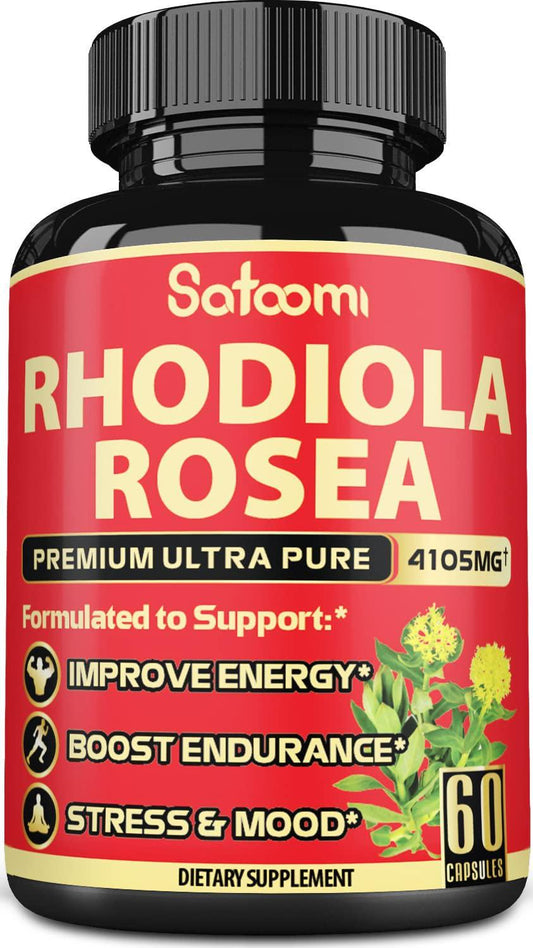 Pure Rhodiola Rosea Capsules - Blend 6 High Concentrated Herbs Equivalent 4105 mg - Support Stress, Energy and Endurance - 60 Vegan Capsules 2-Month Supply