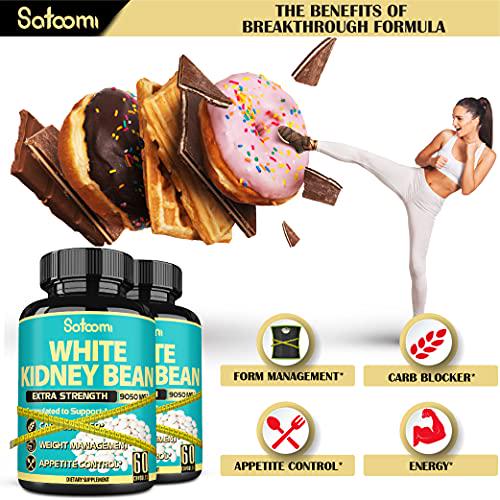 Pure White Kidney Bean Capsules -4 Month Supply- Equivalent to 9050mg of 6 Herbs - Support Carbs Management, Body Building and Starch Blocking- 120 Count