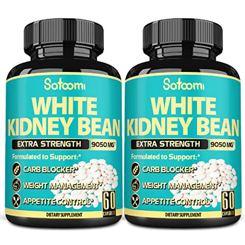 Pure White Kidney Bean Capsules -4 Month Supply- Equivalent to 9050mg of 6 Herbs - Support Carbs Management, Body Building and Starch Blocking- 120 Count