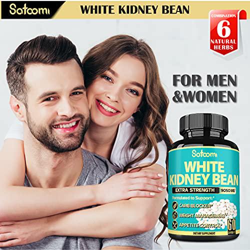 Pure White Kidney Bean Capsules -4 Month Supply- Equivalent to 9050mg of 6 Herbs - Support Carbs Management, Body Building and Starch Blocking- 120 Count