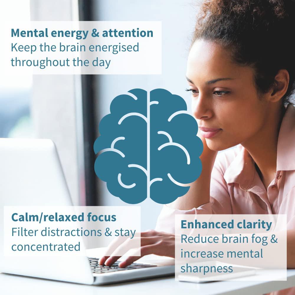 Pure and Essential Focus - Brain Booster Supplement with Caffeine, L-Theanine, Taurine and L-Tyrosine, + B-Vitamins, Zinc and Copper, Enhance Cognitive Function and Mental Energy - 60 caps
