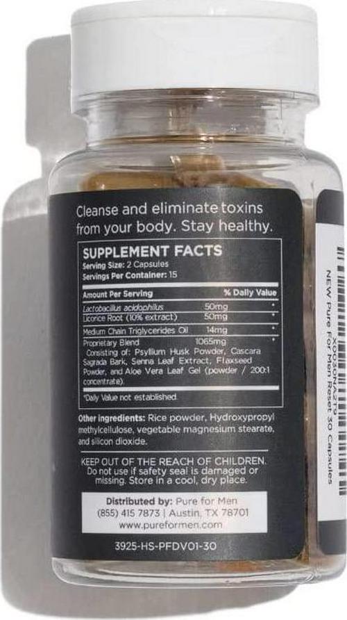 Pure for Men Detox Supplement, Reset | Promotes Digestive and Gut Health, Removes Toxins and Supports Immune System, Colon Cleanse | 30 Capsules