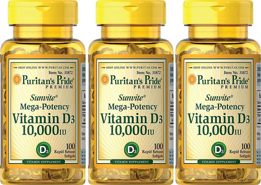 Puritans Pride Vitamin D3 10,000 IU, 100 Count (3 Pack)