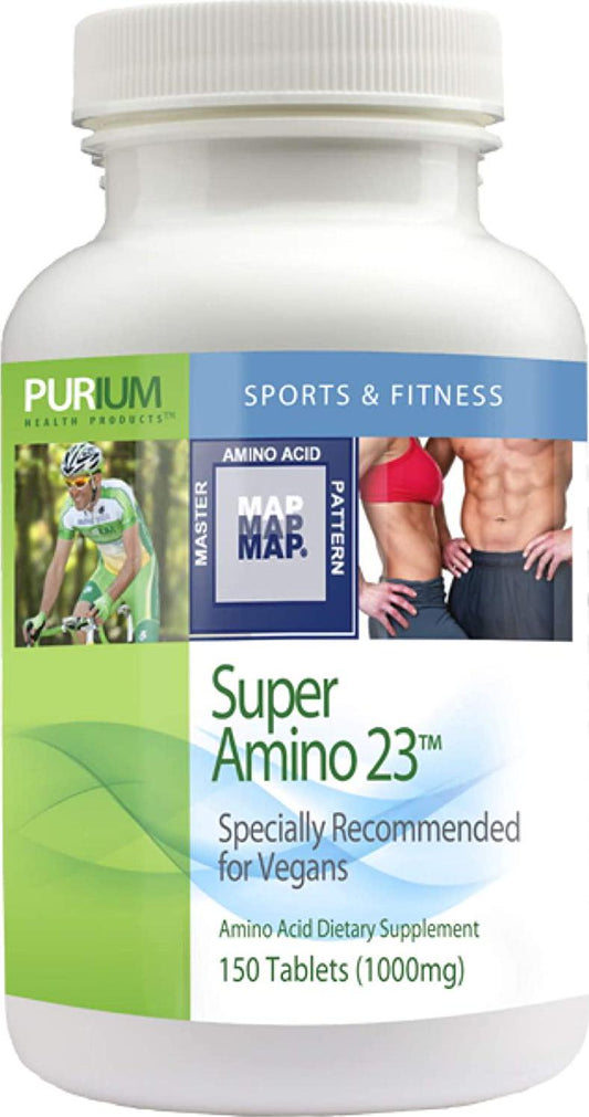 Purium Super Amino 23 - 150 Vegan Tablets - BCAA and Essential Amino Acid Dietary Supplement, Pre Workout, Recovery Aid, May Help Build Muscle - Gluten Free - 30 Servings