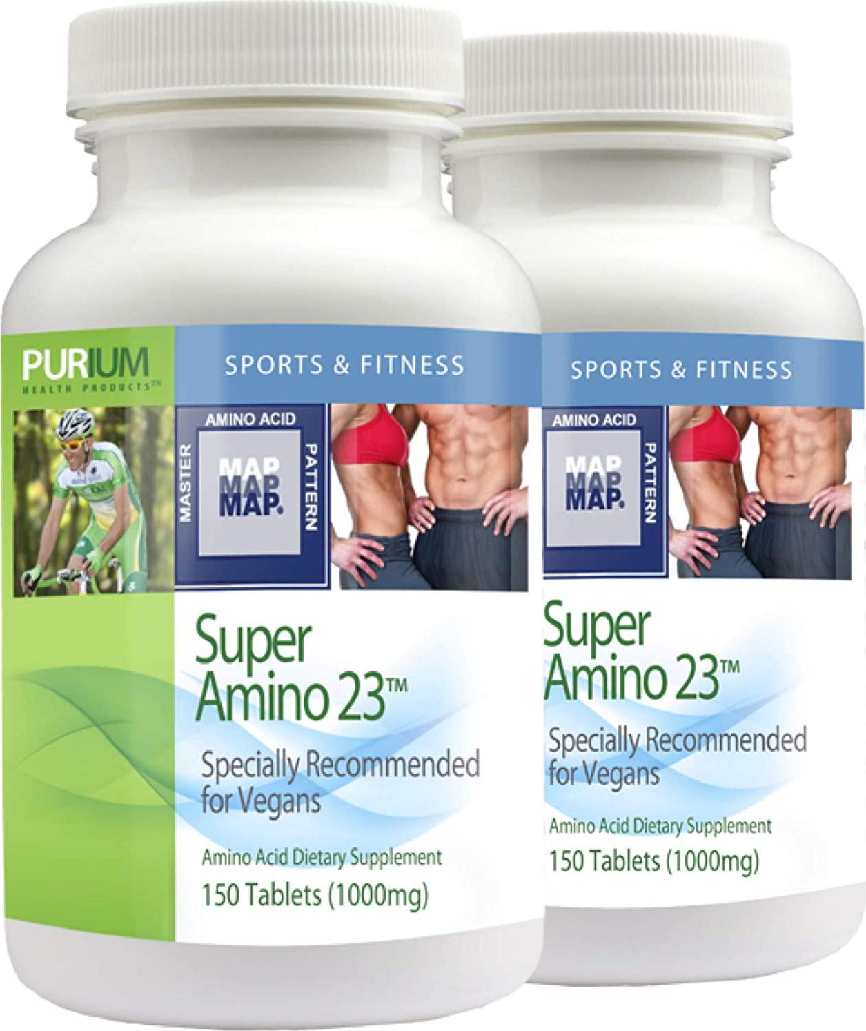 Purium Super Amino 23 (2 Pack) - 150 Vegan Tablets - BCAA and Essential Amino Acid Dietary Supplement, Pre Workout, Recovery Aid, May Help Build Muscle - Gluten Free - 60 Total Servings