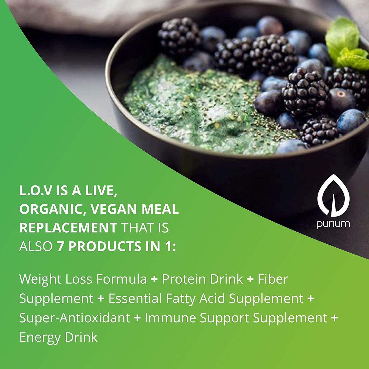 Purium Super Meal L O V - 1386 grams - Live Organic Vegan Meal Replacement Shake, Whole Food Protein Powder, May Support Weight Loss - Vegetarian, Gluten Free - 30 Servings