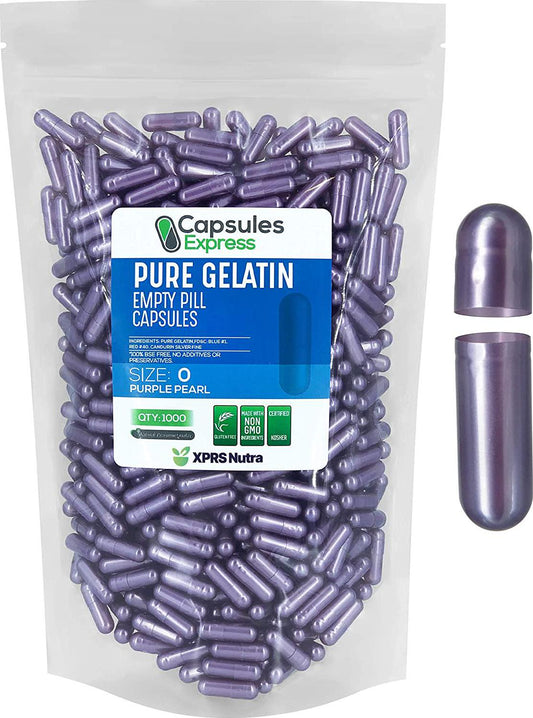 Purple Pearl Size 0 Empty Gelatin Gelcaps Capsules - Halal and Kosher Certified by Capsules Express (1000)