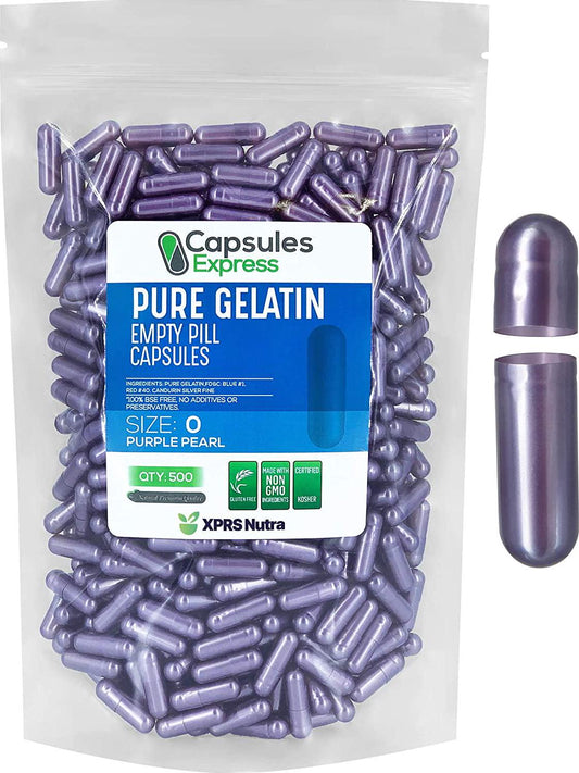 Purple Pearl Size 0 Empty Gelatin Gelcaps Capsules - Halal and Kosher Certified by Capsules Express (500)