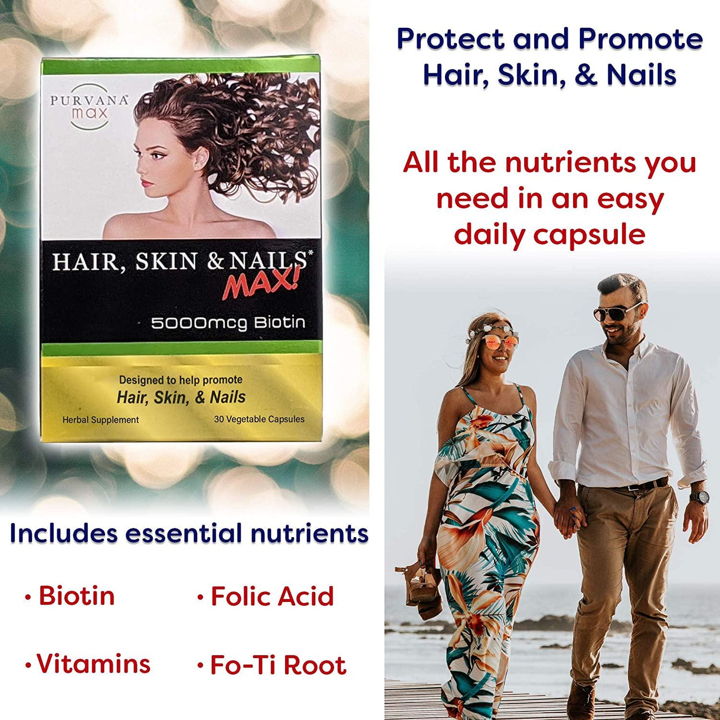 Purvana MAX BY Wellgenix 5000mcg Biotin, 30 Vegetable Capsules