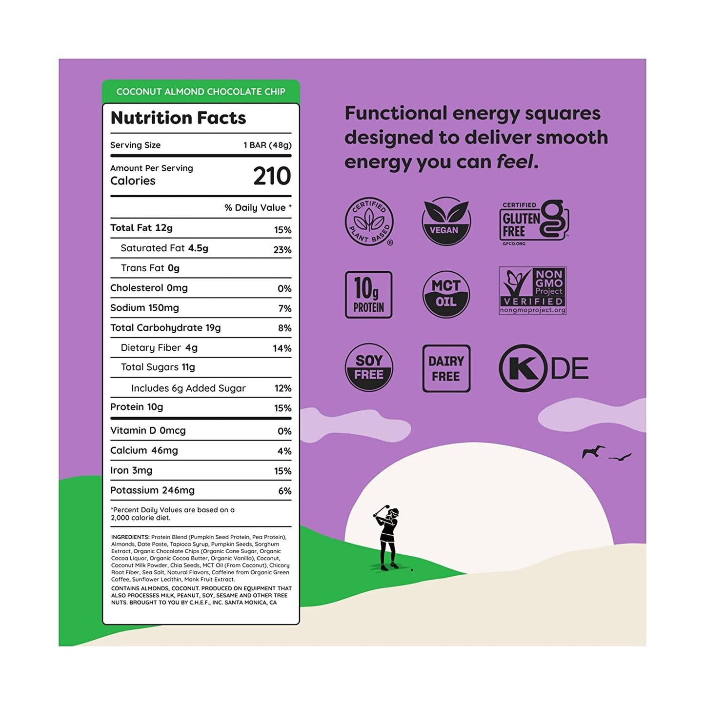 Quantum Energy Squares, Coconut Almond Chocolate Chip, 1.69 Ounce