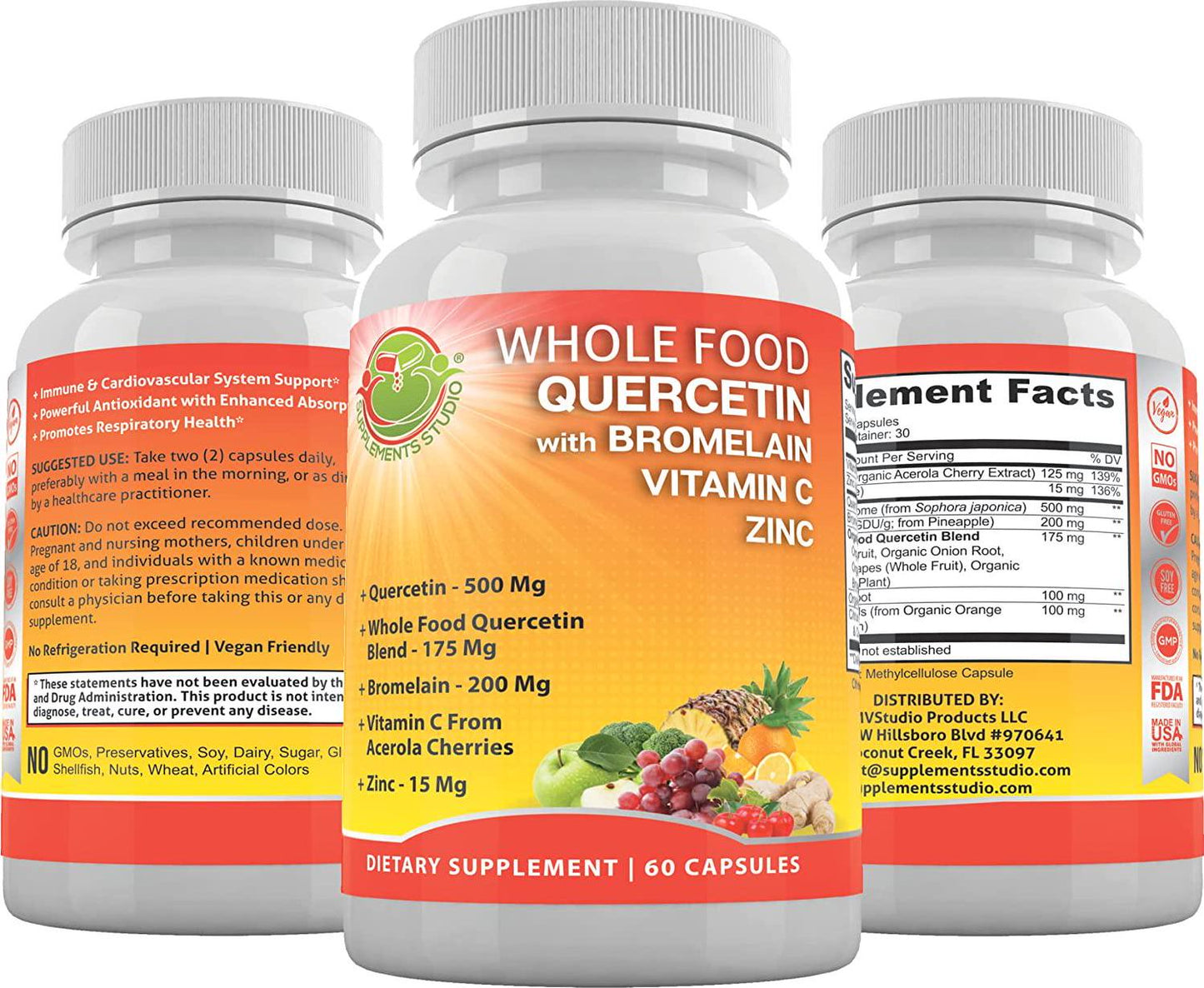 Quercetin 500mg - Quercetin with Bromelain - Zinc Quercetin and Vitamin C Supplement - Organic Wholefoods Blend with Ginger and Flavonoids - Immune and Respiratory System Support - 1 Month Supply