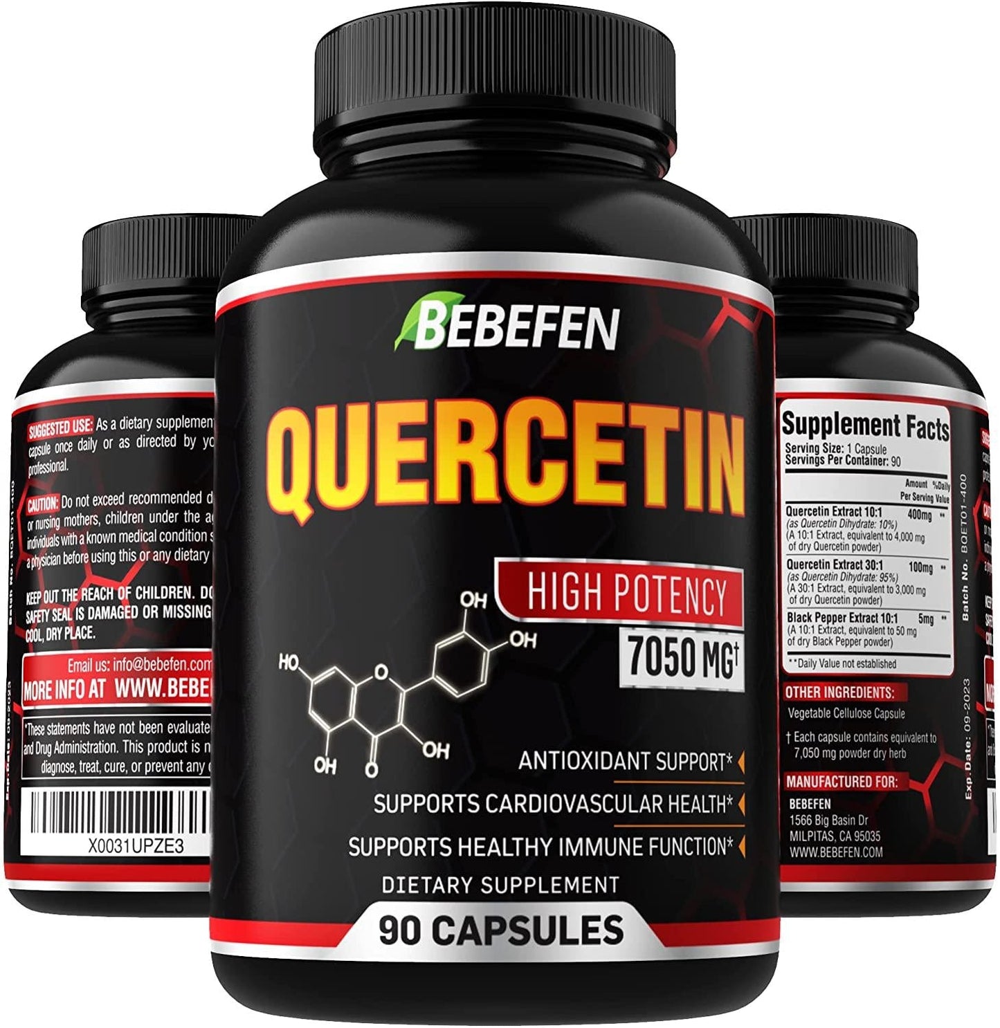Quercetin Capsules - 7050mg Formula Pills with Black Pepper Extract - 90 Capsules Quercetin Pills for Supports Immune Health and Cardiovascular Health - 3 Month Supply