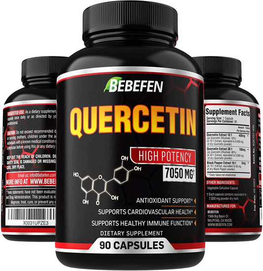 Quercetin Capsules - 7050mg Formula Pills with Black Pepper Extract - 90 Capsules Quercetin Pills for Supports Immune Health and Cardiovascular Health - 3 Month Supply