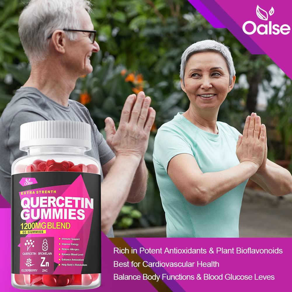 Quercetin Gummies by Oalse - Quercetin with Bromelain Vitamin C and Zinc and Elderberry + Vitamin D3 - 5 in 1 Immune Support - Zinc Quercetin 750 mg for Kids and Adults (120 Count ( Pack of 2))