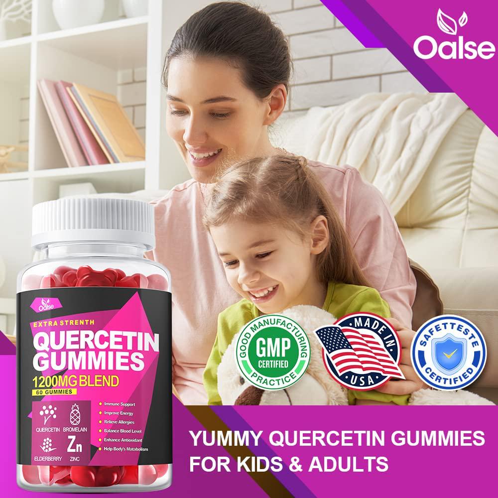 Quercetin Gummies by Oalse - Quercetin with Bromelain Vitamin C and Zinc and Elderberry + Vitamin D3 - 5 in 1 Immune Support - Zinc Quercetin 750 mg for Kids and Adults (120 Count ( Pack of 2))