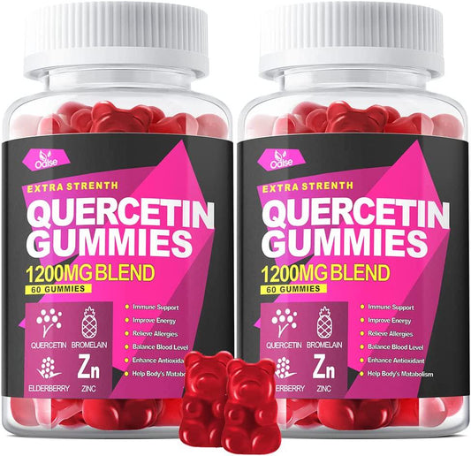 Quercetin Gummies by Oalse - Quercetin with Bromelain Vitamin C and Zinc and Elderberry + Vitamin D3 - 5 in 1 Immune Support - Zinc Quercetin 750 mg for Kids and Adults (120 Count ( Pack of 2))