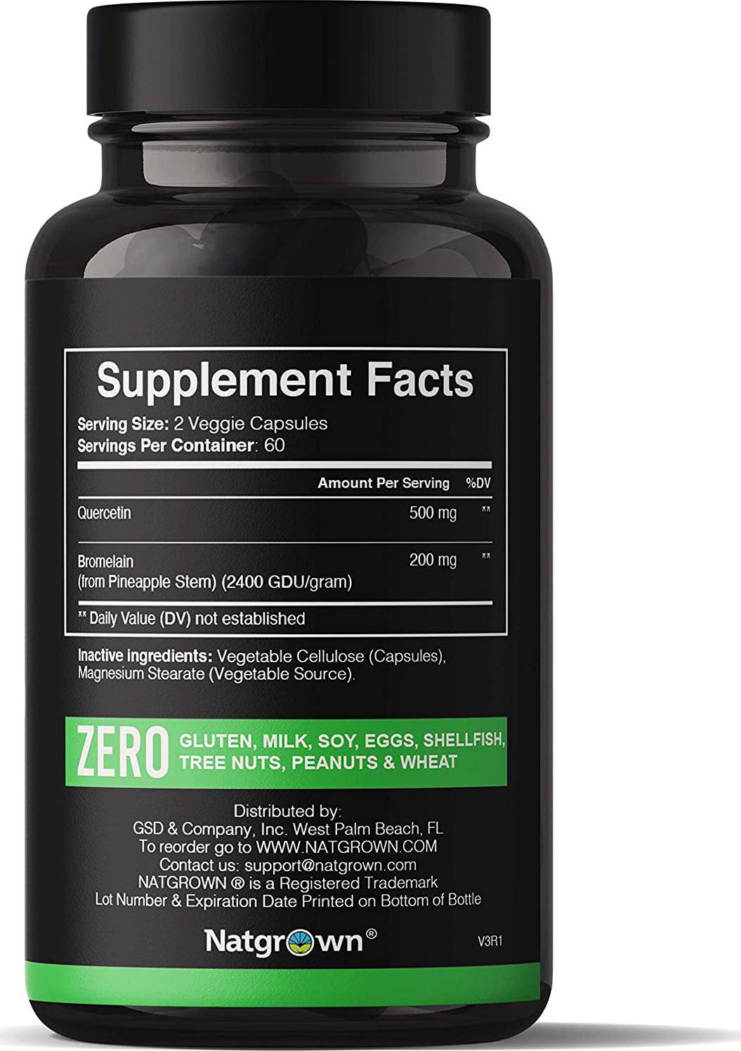 Quercetin with Bromelain Supplement Complex 1300mg Extra Strength - Helps Promote Cardiovascular Health, Immune Function, and Allergy Support - 120 Capsules