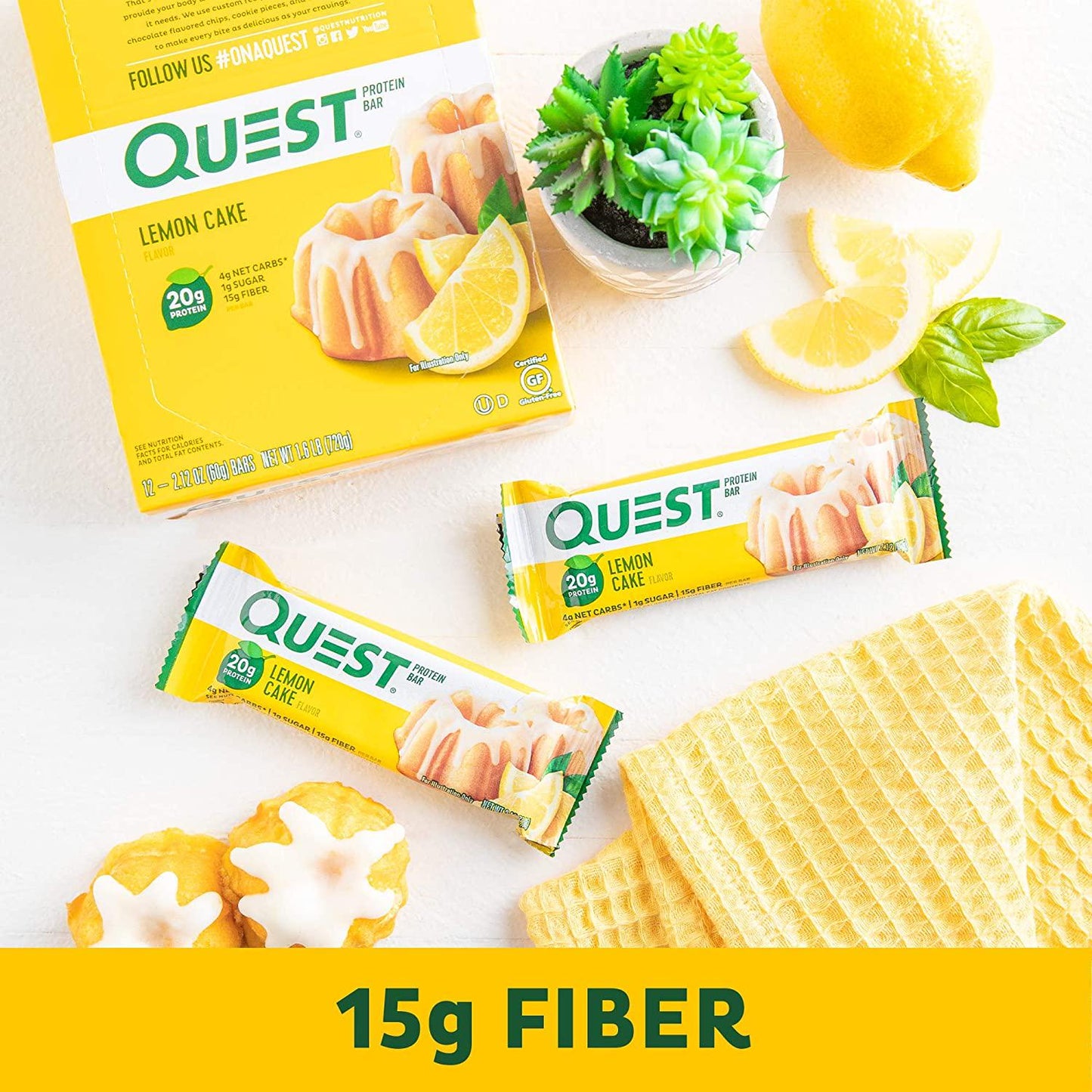Quest Nutrition Lemon Cake Protein Bar - High Protein, Low Carb, Gluten Free, Keto Friendly, 12 Count