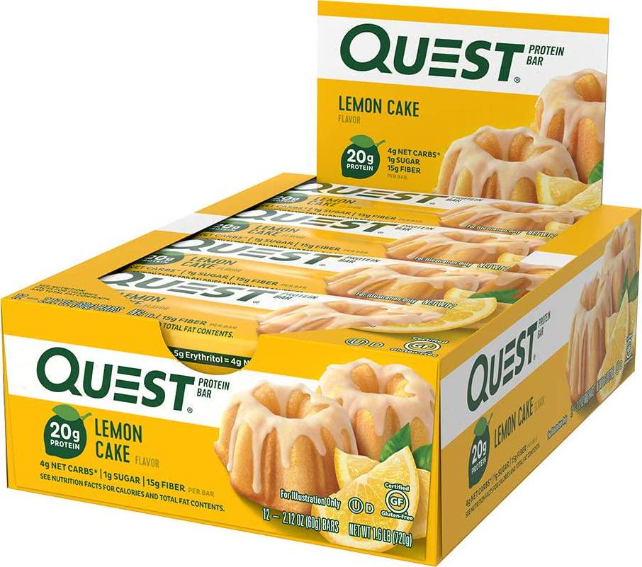 Quest Nutrition Lemon Cake Protein Bar - High Protein, Low Carb, Gluten Free, Keto Friendly, 12 Count