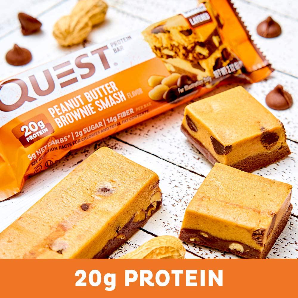 Quest Nutrition Peanut Butter Brownie Smash Protein Bar, High Protein, Low Carb, Gluten Free, Keto Friendly, 12 Count