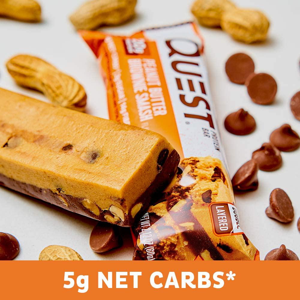 Quest Nutrition Peanut Butter Brownie Smash Protein Bar, High Protein, Low Carb, Gluten Free, Keto Friendly, 12 Count