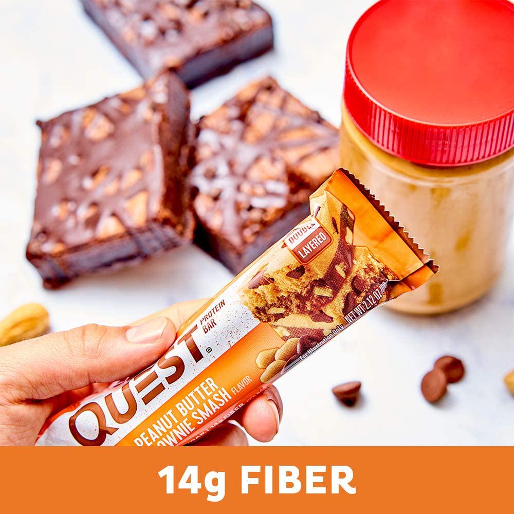 Quest Nutrition Peanut Butter Brownie Smash Protein Bar, High Protein, Low Carb, Gluten Free, Keto Friendly, 12 Count